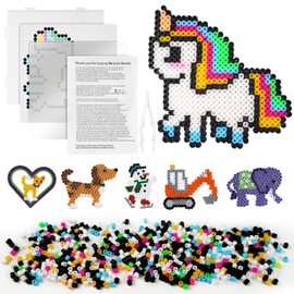 AUAUY Fuse Beads Kit, 600pcs 5mm Iron Beads Set for Kids, DIY Art Craft Toys Iron Beads, with Unicorn Pattern Cards, Pegboards, Tweezers, Ironing Papers, Christmas Birthday Gift for Boys and Girls