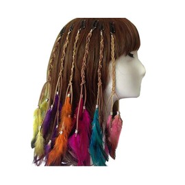 Nicedmm 6 Pcs Colorful Boho Hippie Hair Extensions Tassel with Feather Clip Comb - Handmade Hair Pin Headdress Accessories for Women
