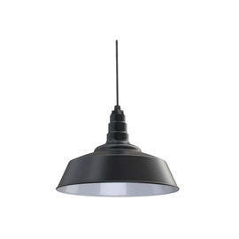 Steel Lighting Co. Manhattan Warehouse Light | Ceiling Mounted Pendant | 20 inch Dome | Black Cord | Large Steel Barn Light Made in America | Matte Black Exterior/White Interior
