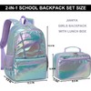 JIANYA Backpack for Girls Iridescent School Backpack Set