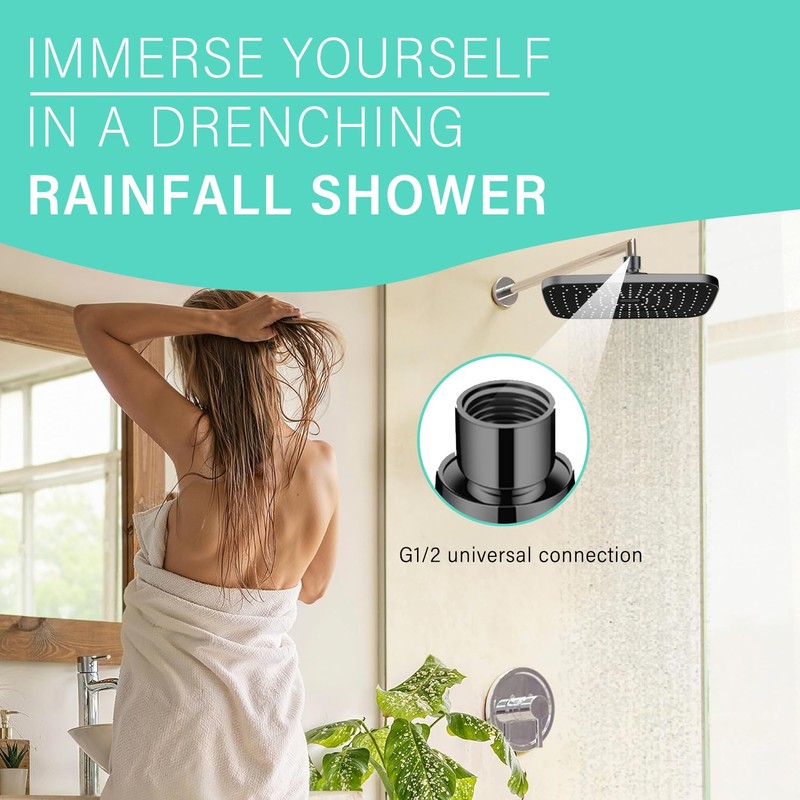 JINYOMFLY Rain Shower Head, Square Rain Shower Head, 13 Inches,