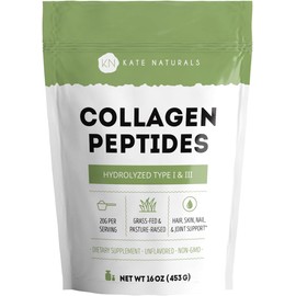 Kate Naturals Collagen Peptides Powder for Hair, Skin, Nails, & Joints (16oz, Hydrolyzed, Unflavored) Grass-Fed & Pasture-Raised Bovine Collagen Types 1 & 3