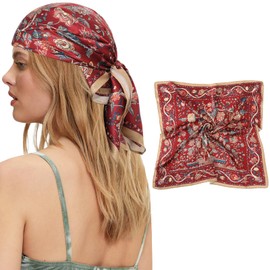 AWAYTR 100% Mulberry Silk Scarf for Women - 27 Inches 100% Pure Silk Hair Scarf Luxury Head Scarf for Hair Neck Scarf with Gift Pack (Paisley(Wine Red))