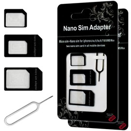 PRANSH 2 Pack 4 in 1 SIM Tool kit Ejector Pin Convert Nano SIM to Micro SIM Sim Extractor for Smartphone - Converter with Steel Tray Eject Pin for Smartphone 2-Pack Black