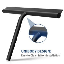 ecooe Silicone Shower Squeegee with Hanger, 11″/28cm Shower Glass Cleaner Wiper, Black Window Squeegee Scraper with Stainless Steel Core for Home Bathroom Kitchen Car Glass Doors