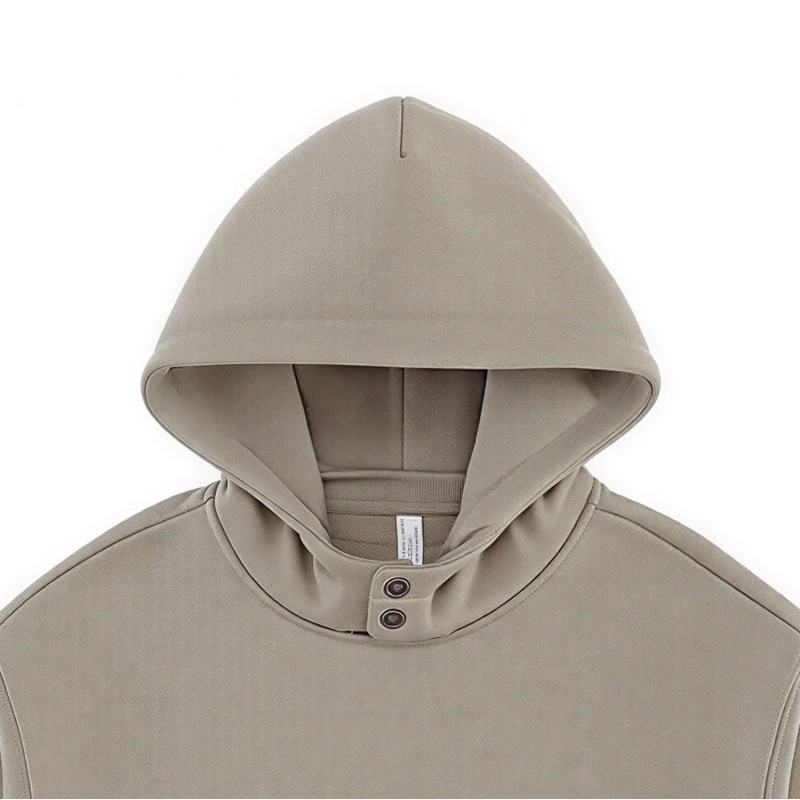 High End Double Button Hood Drop Shoulder Cotton Blend Hooded