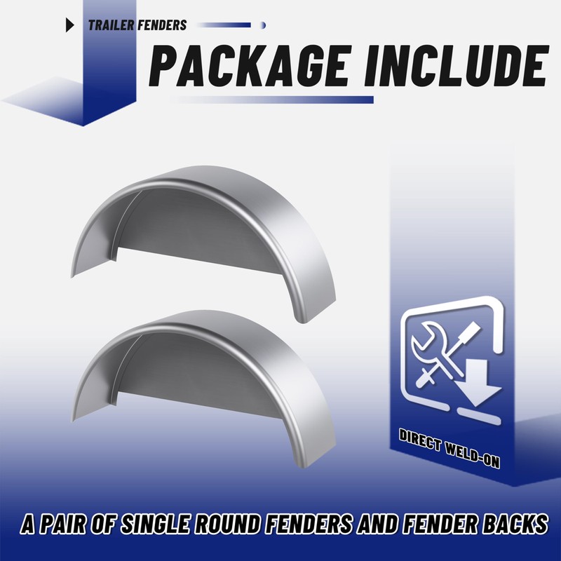 ECOTRIC Round Trailer Fenders W/Fender Backs 32-1/8"x 9-1/8" x 14-3/8"Fit