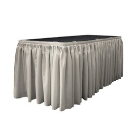 LA Linen Polyester Poplin Table Skirt for Rectangle Tables, Pleat Fabric for Wedding Banquet Trade Show, 17-Foot by 29-Inch Long with 10 L-Clips, Gray Light