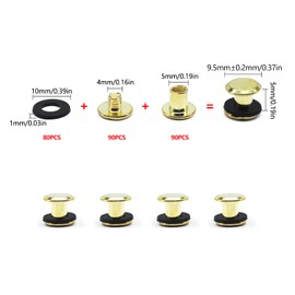 JINTANG 90 Set Chicago Book Screws, M5 x 5 mm Binding Screws Kit, Screw Rivets for Leather, Leather Rivet Set, Used for DIY Leather Craft Clothing Bag, Shoes, Books and Decoration (Gold)