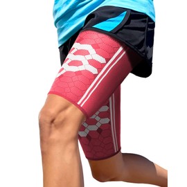 Sparthos Thigh Compression Sleeves (Pair) - Upper Leg Sleeves for Men and Women Elastic Support for Sore Hamstring Groin Quad Reduce Cramping Athletic Sports Washable and Durable (Pink-M)