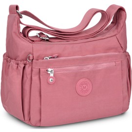 WACCET Women's Large Shoulder Bag, Waterproof Nylon Crossbody Bag with Adjustable Wide Shoulder Strap, Women's Handbag with Many Compartments, Lightweight Shoulder Bag for Travel, Work, pink