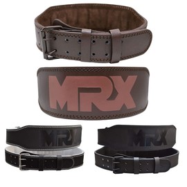 MRX Weight Lifting Belt Genuine Leather - 4 Inches Wide 8mm Thick Padded Lumbar Back Support Double Prong Powerlifting Belts Heavy Duty Deadlifts Workout Squats & Exercise Belt for Men & Women Brown