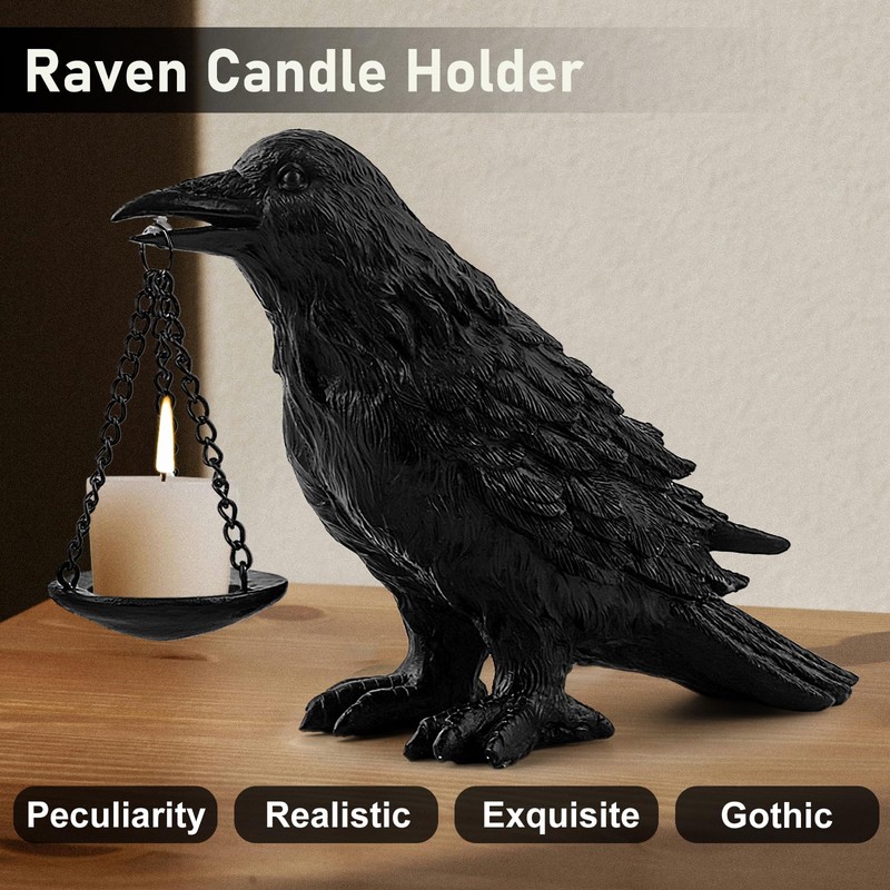 ehuoyan Raven Gothic Halloween Decor Fake Crow Light Holder Raven