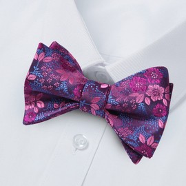 HISDREN Mens Bow Tie Floral Self Tie Bowtie and Handkerchief set Purple Pink Bowties for Men and Handkerchief Wedding Party Prom
