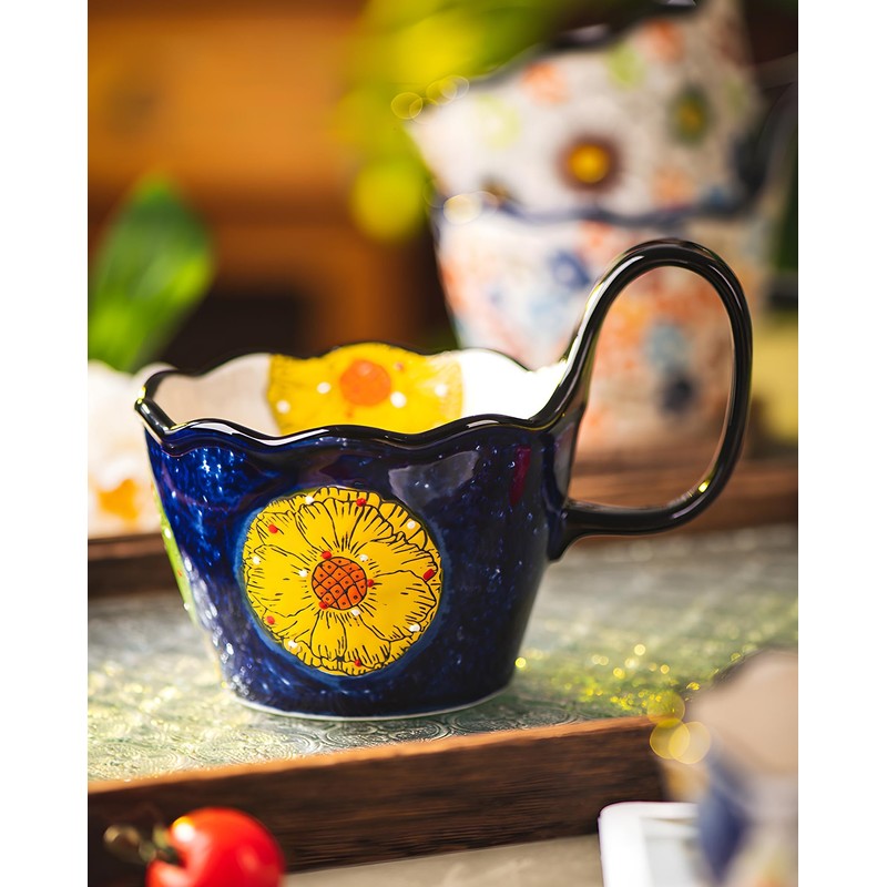 Moqidadii Hand-Painted Ceramic Mug Bowl Set – 16oz Artistic Soup