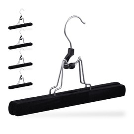 Relaxdays Trouser Hangers Set of 5 Wooden Gentle Non-Slip Velvet Cover Skirt Hanger Trouser Stretcher Width 25 cm Black