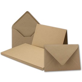 25x Vintage Kraftpapier Falt-Karten SET mit Umschlägen DIN B6-120 x 169 mm - braun - Recycling - Klapp-Karten blanko I UmWelt by GUSTAV NEUSER®"