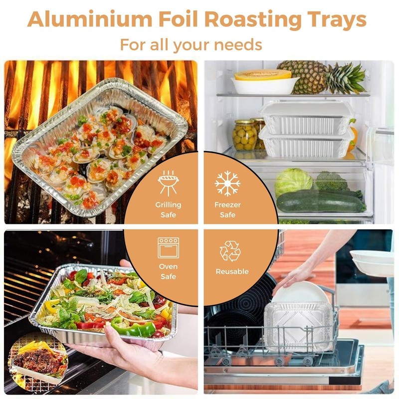 Homeshopa Aluminium Foil Trays, 4 Pack Medium Disposable Meal Prep