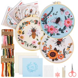 EEEKit Embroidery Kit for Beginners, DIY Cross Stitch Kit, Needlepoint Kit, Bee Flower Embroidery Starter Kit with Step by Step Video Tutorial Instruction