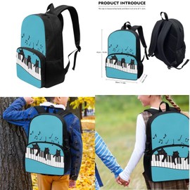 Annejudy Black Cat with Music Notes Print School Backpack for Boys Girls with Lunch Box Pencil Case Teens Kids Bookbag Kindergarten Elementary Middle School Bag 3 in 1