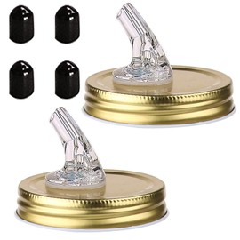 Mason jar pour spout. Free Flow Mason Jar Pour Spout, Mason Jar Regular Spout Dispenser For Any Liquid. Leakproof, Gold (2-Pack + 2 Black Lids)