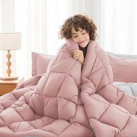 MUXHOMO 5 Pieces Twin XL Comforter Set, Reversible Bed in a Bag Twin XL Size, All Season Bedding Set with Comforter, Flat Sheet, Fitted Sheet, Pillowcases & Shams, Pink & Light Grey