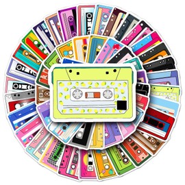 50 Packs Music Tape Stickers Water Bottles Laptop Phone Computer Guitar Skateboard Hydroflasks Music Vinyl Sticker Waterproof Aesthetic Trendy Decals for Kids Teens Girls Adults