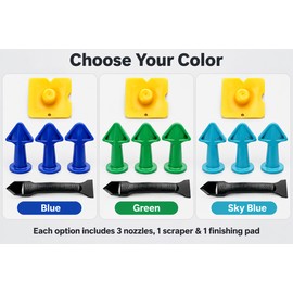 5-in-1 Caulking Tool Kit for Silicone Sealant Application – 3 Radius Finishing Nozzles with Scraper Tools for Tile Joints and Corners