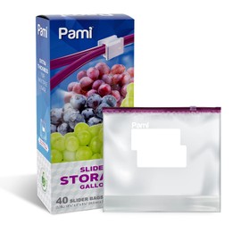 PAMI Leakproof Reusable Slider Freezer Bags with Expandable Bottom and Write-On Label, Thick Storage Bags (Gallon 40 Clear)