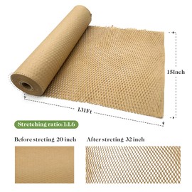 Honeycomb Packing Paper, 15" x 131' Packing Paper Substitute Alternative for Bubble Cushioning Wrap for Moving Shipping Packaging, Recyclable Moving Supplies Bubble Packing Wrap Protective Roll