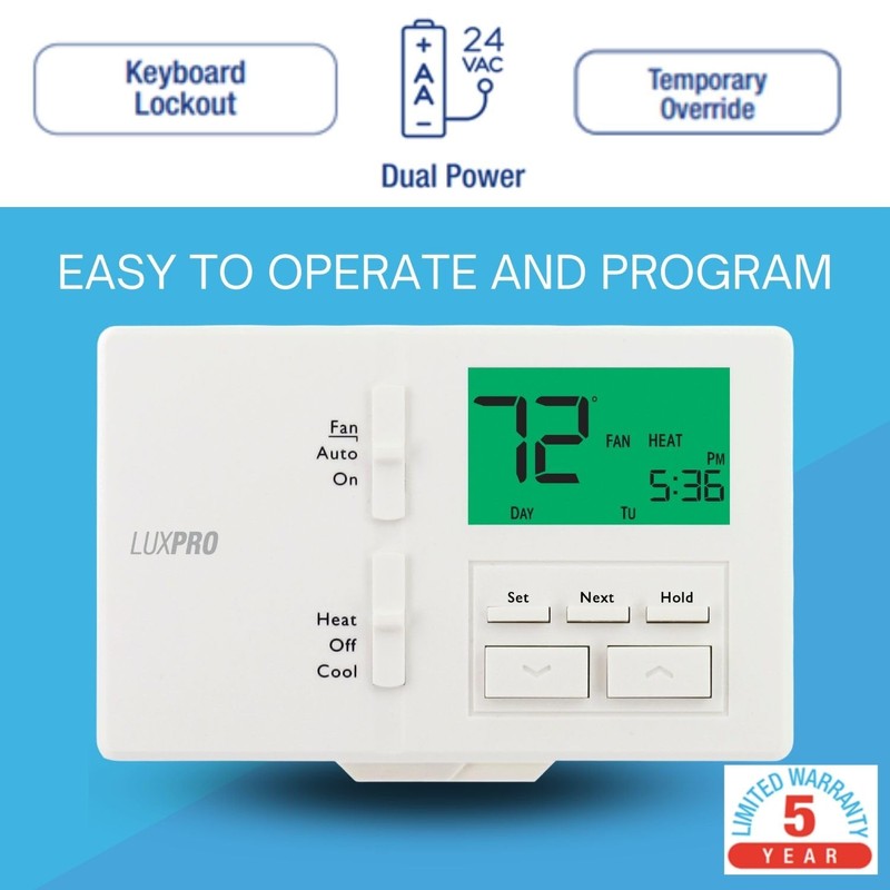 Lux Pro All in One Non Programmable/Programmable Thermostat; 7 and
