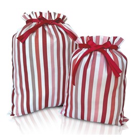 Gather & Knot Drawstring Christmas Gift Bags | 20" Large 16" Medium | Premium Canvas | Reusable Fabric Wrap for Holidays | Mix & Match | Pink Stripes