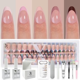 SXC Cosmetics X-Pro Tips French Tip Press On Nails, Skin Tone Series Starter Kit  for DIY Nail Art Nail Polish Polish Gel Extension Nailcare:_ST114KIT-S Almond