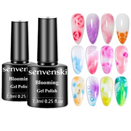 senvenski Blossom Blooming Gel Nail Polish Clear for Spreading Effect Art 7.5ml x2 UV LED Marble Floral Print Nail Art Design Manicure Kit Varnish DIY Home Salon (YR2-001)