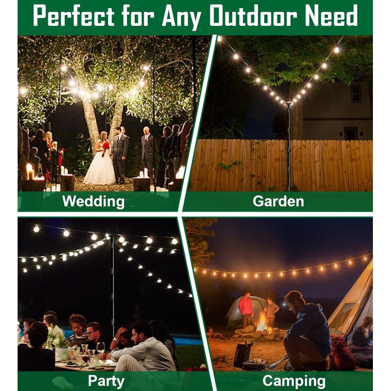 Tigerden 10Ft String Light Poles for Outside, Adjustable Metal Poles