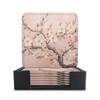 Coasters for Drinks with Holder, Pink Cherry Blossoms on Branches