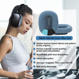 Upgrade Earpads for AirPods Max Earrock Ear Cushion with Silicone Gel, Fabric Mesh and Noise Isolation Memory Foam, Easy to Install with Magnetic Connection (Blue)