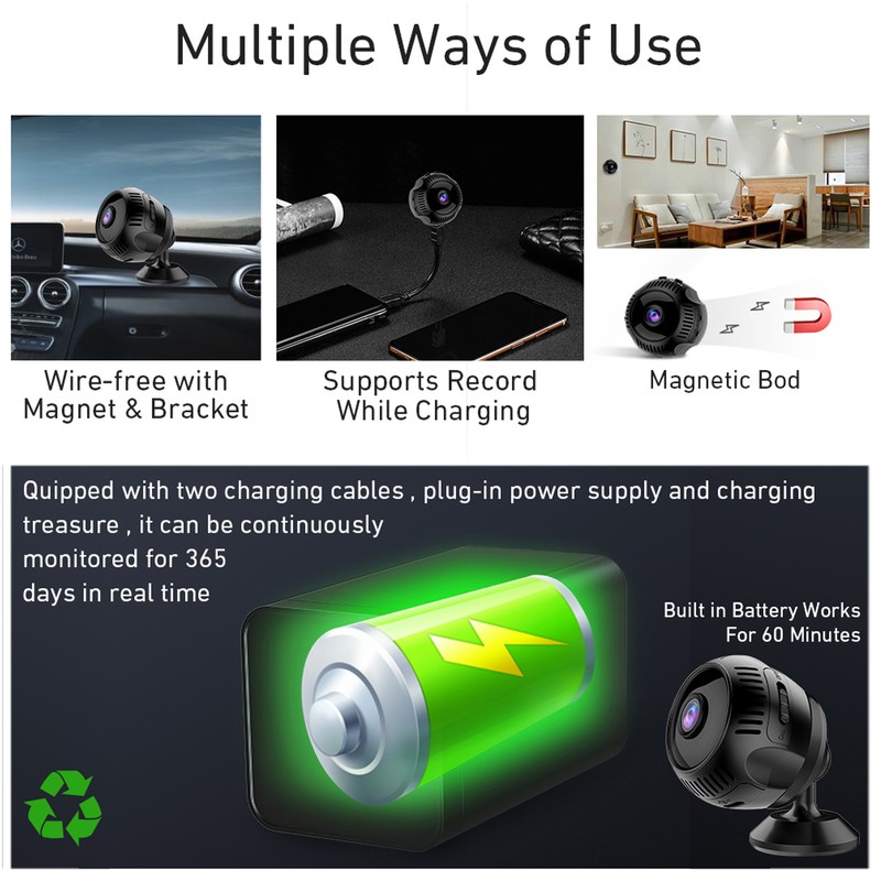 Wireless Mini Camera ABS 1080P 500mah 150 Degree Wide Angle