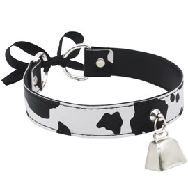 paloli Basic Cow Print Bell Collar Choker Necklace for women (Black&Silver)
