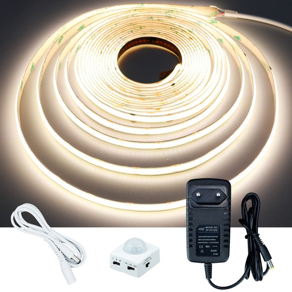 GOMING GOMING 12V 5M COB LED Streifen mit Bewegungsmelder Netzteil