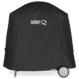 Weber Premium Grill Cover for Q1000/2000 with Stand/with Cart, breathable UV- & water-resistant, Protection against Wind & Weather, with Velcro fastener for Attachment, Grill Cover - Black (7120)