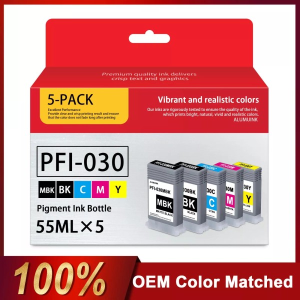 ALUMUINK Compatible PFI-030 Ink Cartridges 55ml (5Pcs) for Canon TA-20