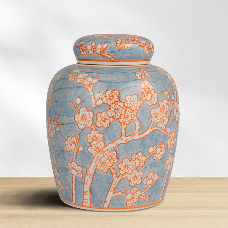 Creative Co-Op Decorative Ceramic Ginger Jar with Lid, Blue and