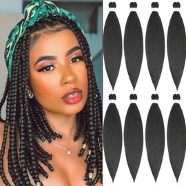 X-Tress Natural Black Braiding Hair 24 Inch 8 Pieces EZ Braids Black Box Braids Hair Extension Pre Stretched Crochet Box Braiding Hair Extension 1B Summer Hair Single Tone Hair Natural Colour (#1B)