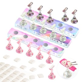 Saviland Nail Stand for Press-Ons: 15 magnetic Aurora Nail Holders 40 Reusable Sticky Putty Pieces Nail Painting Practice Beginner Acrylic Tools - Color: Cranberry