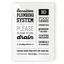 Reilly Originals 5x7 Inch Sensitive Plumbing Please Be Kind to the Drain Designer Kitchen Sign ~ Ready to Stick, Lean or Frame ~ Premium Finish, Durable