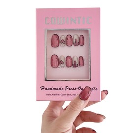 Handmade Press on Nails - Medium Pointed Almond Shape, Fake Nails Short Oval, Reusable Acrylic Stick on False Nails Kit for Women/K09-L