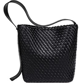 OUYGZOU Fashion Woven Tote Bag for Women, Female Hobo Bag, Beach Handbag Purse, Travel Shoulder Bag with Adjustable Strap, Black