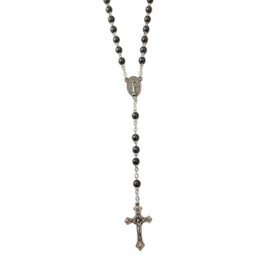 Eurofusioni Catholic Rosary for Men and Women - Hematite Pearl Necklace and Silver-Plated Cross, Metal, Pearl