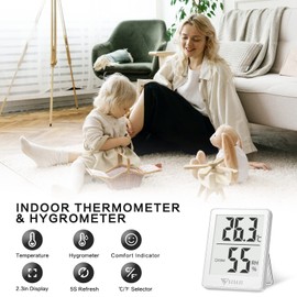 DOQAUS Indoor Thermometer [3 Packs], Humidity Gauge Room Thermometer for Home, Digital Hygrometer, Accurate Temperature Humidity Monitor Meter for House, Office, Greenhouse, Home White (2.3X1.8inch)